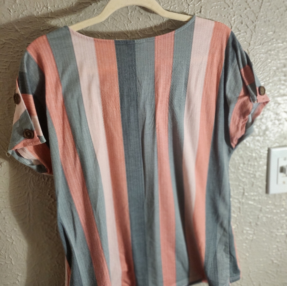 TRUESELF Striped Button-Shoulder Top - Picture 3 of 3